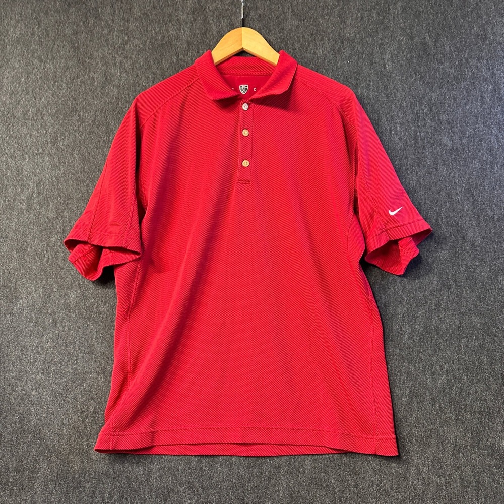 Nike Golf Mens Red Textured Mesh Short Sleeve Polo Shirt Golfcore Large